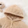100% Cotton Baby Boy/Girl Solid Fuzzy Fleece Button Long-sleeve Hooded Romper Apricot