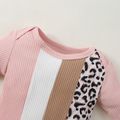 Baby Boy/Girl Leopard Colorblock Splicing Ribbed Long-sleeve Romper Pink