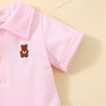 100% Cotton Baby Boy Cartoon Bear Embroidered Polo Collar Short-sleeve Romper Pink