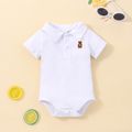 100% Cotton Baby Boy Cartoon Bear Embroidered Polo Collar Short-sleeve Romper White image 2