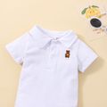 100% Cotton Baby Boy Cartoon Bear Embroidered Polo Collar Short-sleeve Romper White image 3