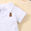 100% Cotton Baby Boy Cartoon Bear Embroidered Polo Collar Short-sleeve Romper White image 4