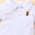 100% Cotton Baby Boy Cartoon Bear Embroidered Polo Collar Short-sleeve Romper White image 5