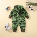 Baby Boy All Over Dinosaur and Letter Print Long-sleeve Hooded Zip Jumpsuit Army green