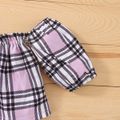 2pcs Baby Girl Pink Plaid Off Shoulder 3/4 Sleeve Top and Solid Shorts Set Pink