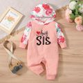 Baby Letter and Floral Print Long-sleeve Hooded Jumpsuit Multi-color image 1