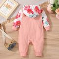 Baby Letter and Floral Print Long-sleeve Hooded Jumpsuit Multi-color image 2