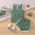 2pcs Toddler Boy/Girl Basic Waffle Tank Top and Shorts Set Army green image 1