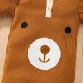 Baby Girl Bear Embroidered 3D Ears Hooded Ruffle Long-sleeve Waffle Jumpsuit Brown