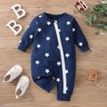 2-Pack Baby Boy 95% Cotton Long-sleeve Striped and Allover Stars Print Jumpsuits Set Blue image 2