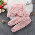 2pcs Toddler Girl Textured Back Bowknot Design Pink Sweatshirt anf Elasticized Pants Set Pink image 2
