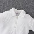 2pcs Toddler Boy Lapel Collar Zipper Design Textured Sweatshirt and Black Pants Set White image 3
