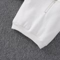 2pcs Toddler Boy Lapel Collar Zipper Design Textured Sweatshirt and Black Pants Set White image 4