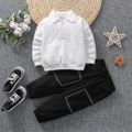 2pcs Toddler Boy Lapel Collar Zipper Design Textured Sweatshirt and Black Pants Set White image 1