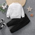 2pcs Toddler Boy Lapel Collar Zipper Design Textured Sweatshirt and Black Pants Set White image 2