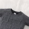 2pcs Baby Boy Dark Grey Textured Spliced Long-sleeve Sweatshirt and Sweatpants Set Dark Grey image 3