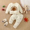 2pcs Baby Boy/Girl Long-sleeve Sun Graphic Pullover and Pants Set Apricot image 1