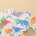 2pcs Baby Girl Allover Colorful Dinosaur Print Long-sleeve Jumpsuit with Headband Set Multi-color