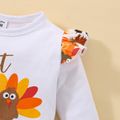 Thanksgiving Day 3pcs Baby Girl 95% Cotton Ruffle Long-sleeve Turkey & Letter Print Romper and Flared Pants with Headband Set OffWhite