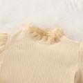 2pcs Toddler Girl Sweet Ruffle Collar Ribbed Cotton Tee and Ruffled Plaid Skirt Set Creamcolored image 4