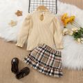 2pcs Toddler Girl Sweet Ruffle Collar Ribbed Cotton Tee and Ruffled Plaid Skirt Set Creamcolored image 3