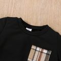2pcs Toddler Boy Classic Pocket Design Sweatshirt and Plaid Pants Set Black image 3
