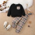 2pcs Toddler Boy Classic Pocket Design Sweatshirt and Plaid Pants Set Black image 1