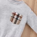 2pcs Toddler Girl Preppy style Pocket Design Sweatshirt and Plaid Skirt Set Grey image 5