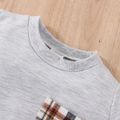 2pcs Toddler Girl Preppy style Pocket Design Sweatshirt and Plaid Skirt Set Grey image 4