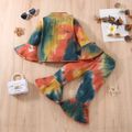 2pcs Toddler Girl Sweet Mock Neck Tie Dyed Tee and Flared Pants Set Multi-color image 1