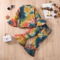 2pcs Toddler Girl Sweet Mock Neck Tie Dyed Tee and Flared Pants Set Multi-color image 2
