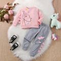 2pcs Toddler Girl Playful Unicorn Print Sweatshirt and Elasticized Pants Set Pink image 1
