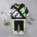 2pcs Toddlre Boy Trendy Faux-two Letter Print Sweatshirt and Pants Set Black image 1
