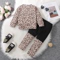 2pcs Toddler Girl Trendy Leopard Print Sweatshirt and Splice Pants Set Brown image 2
