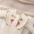 2pcs Baby Girl Floral Embroidered Ribbed Ruffle Trim Long-sleeve Jumpsuit with Headband Set OffWhite image 4