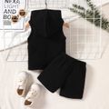 Mother's Day 2pcs Baby Boy Letter Print Hooded Tank Top & Ripped Shorts Set Black image 2