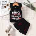 Mother's Day 2pcs Baby Boy Letter Print Hooded Tank Top & Ripped Shorts Set Black image 1