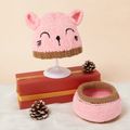 2-piece Baby / Toddler Knitted Animal Design Beanie Hat and Scarf Set Pink