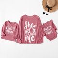 Mosaic Letter Print Long-sleeve Matching Tops Red