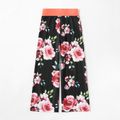 Floral Print Pattern Wide Leg Pants for Mom and Me Black