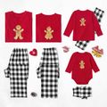 Family Matching Lovely Gingerbread Man Print Plaid Christmas Pajamas Sets (Flame Resistant) Red image 1