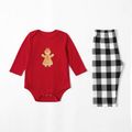 Family Matching Lovely Gingerbread Man Print Plaid Christmas Pajamas Sets (Flame Resistant) Red image 5