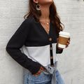 Snappy Color Block Front Knot Long-sleeve Top Black