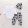 3pcs Moustache and Letter Print Long-sleeve Grey Baby Set Grey