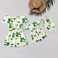 Mommy and Me Lemon Print One-shoulder Rompers White