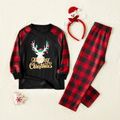Merry Christmas Letter Antler Print Plaid Splice Matching Pajamas Sets for Family (Flame Resistant) Red image 4
