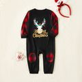 Merry Christmas Letter Antler Print Plaid Splice Matching Pajamas Sets for Family (Flame Resistant) Red image 5