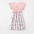 Mosaic Flutter-sleeve Pink Stitching White Floral Matching Midi Dresses Pink image 4
