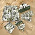 Leaf and Floral Print Splicing Family Matching Matching Swimsuits Light Green
