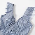 V-neck Flounce Striped Print Matching Swimsuits Dark Blue/white image 3